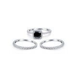 3Piece Wedding Ring Band Round Simulated Cubic Zirconia 925 Sterling Silver