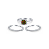 3Piece Wedding Ring Band Round Simulated Cubic Zirconia 925 Sterling Silver