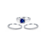 3Piece Wedding Ring Band Round Simulated Cubic Zirconia 925 Sterling Silver
