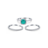 3Piece Wedding Ring Band Round Simulated Cubic Zirconia 925 Sterling Silver