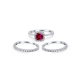 3Piece Wedding Ring Band Round Simulated Cubic Zirconia 925 Sterling Silver