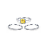 3Piece Wedding Ring Band Round Simulated Cubic Zirconia 925 Sterling Silver
