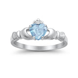 Heart Shape Simulated Cubic Zirconia Claddagh Wedding Ring 925 Sterling Silver