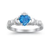 Heart Shape Simulated Cubic Zirconia Claddagh Wedding Ring 925 Sterling Silver