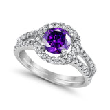 Halo Split Shank Engagement Ring Simulated Cubic Zirconia 925 Sterling Silver