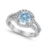 Halo Split Shank Engagement Ring Simulated Cubic Zirconia 925 Sterling Silver
