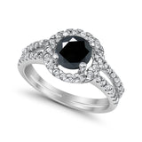 Halo Split Shank Engagement Ring Simulated Cubic Zirconia 925 Sterling Silver