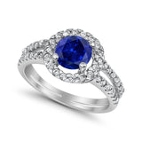 Halo Split Shank Engagement Ring Simulated Cubic Zirconia 925 Sterling Silver