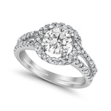 Halo Split Shank Engagement Ring Simulated Cubic Zirconia 925 Sterling Silver