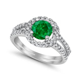 Halo Split Shank Engagement Ring Simulated Cubic Zirconia 925 Sterling Silver