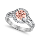 Halo Split Shank Engagement Ring Simulated Cubic Zirconia 925 Sterling Silver