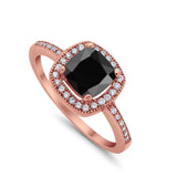 Halo Art Deco Design Ring Round Simulated Cubic Zirconia 925 Sterling Silver