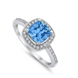 Halo Art Deco Design Ring Round Simulated Cubic Zirconia 925 Sterling Silver