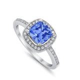 Halo Art Deco Design Ring Round Simulated Cubic Zirconia 925 Sterling Silver