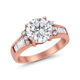 Engagement Round Baguette Stone Ring Simulated CZ 925 Sterling Silver