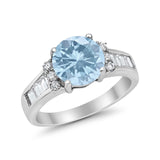 Engagement Round Baguette Stone Ring Simulated CZ 925 Sterling Silver