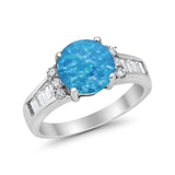 Engagement Round Baguette Stone Ring Simulated CZ 925 Sterling Silver