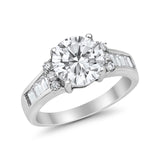 Engagement Round Baguette Stone Ring Simulated CZ 925 Sterling Silver