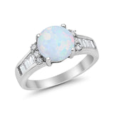 Engagement Round Baguette Stone Ring Simulated CZ 925 Sterling Silver