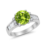 Engagement Round Baguette Stone Ring Simulated CZ 925 Sterling Silver