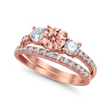 3-Stone Wedding Bridal Piece Ring Simulated Cubic Zirconia 925 Sterling Silver