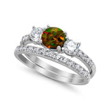 3-Stone Wedding Bridal Piece Ring Simulated Cubic Zirconia 925 Sterling Silver