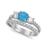 3-Stone Wedding Bridal Piece Ring Simulated Cubic Zirconia 925 Sterling Silver