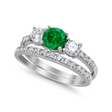 3-Stone Wedding Bridal Piece Ring Simulated Cubic Zirconia 925 Sterling Silver