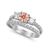 3-Stone Wedding Bridal Piece Ring Simulated Cubic Zirconia 925 Sterling Silver