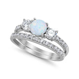 3-Stone Wedding Bridal Piece Ring Simulated Cubic Zirconia 925 Sterling Silver