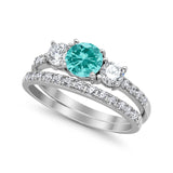 3-Stone Wedding Bridal Piece Ring Simulated Cubic Zirconia 925 Sterling Silver