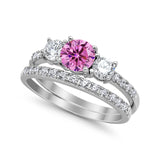 3-Stone Wedding Bridal Piece Ring Simulated Cubic Zirconia 925 Sterling Silver