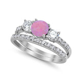 3-Stone Wedding Bridal Piece Ring Simulated Cubic Zirconia 925 Sterling Silver