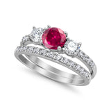 3-Stone Wedding Bridal Piece Ring Simulated Cubic Zirconia 925 Sterling Silver