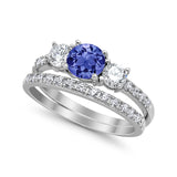3-Stone Wedding Bridal Piece Ring Simulated Cubic Zirconia 925 Sterling Silver