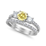 3-Stone Wedding Bridal Piece Ring Simulated Cubic Zirconia 925 Sterling Silver