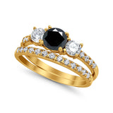 3-Stone Wedding Bridal Piece Ring Simulated Cubic Zirconia 925 Sterling Silver