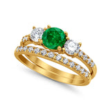 3-Stone Wedding Bridal Piece Ring Simulated Cubic Zirconia 925 Sterling Silver