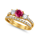 3-Stone Wedding Bridal Piece Ring Simulated Cubic Zirconia 925 Sterling Silver