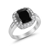 Halo Wedding Ring Cushion Cut Simulated CZ 925 Sterling Silver