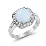 Halo Wedding Ring Cushion Cut Simulated CZ 925 Sterling Silver