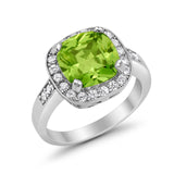 Halo Wedding Ring Cushion Cut Simulated CZ 925 Sterling Silver