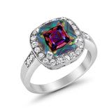 Halo Wedding Ring Cushion Cut Simulated CZ 925 Sterling Silver