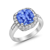 Halo Wedding Ring Cushion Cut Simulated CZ 925 Sterling Silver