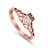 Celtic Knot Claddagh Ring Simulated Cubic Zirconia 925 Sterling Silver