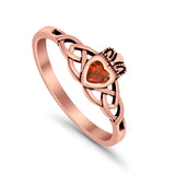 Celtic Knot Claddagh Ring Simulated Cubic Zirconia 925 Sterling Silver
