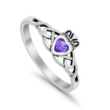 Celtic Knot Claddagh Ring Simulated Cubic Zirconia 925 Sterling Silver