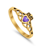 Celtic Knot Claddagh Ring Simulated Cubic Zirconia 925 Sterling Silver
