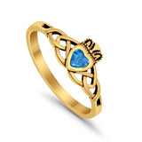 Celtic Knot Claddagh Ring Simulated Cubic Zirconia 925 Sterling Silver