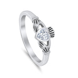 Irish Claddagh Heart Promise Ring Simulated Cubic Zirconia 925 Sterling Silver